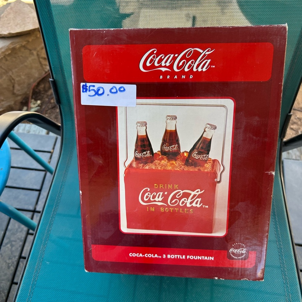 Coca-Cola Red Metal 3-Bottle Fountain Sign
